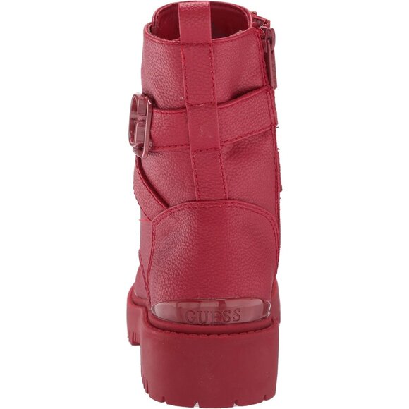 Women's Red Orana Ankle Boots Faux Leather Imported Side Zipper Combat Boots - Picture 3 of 8